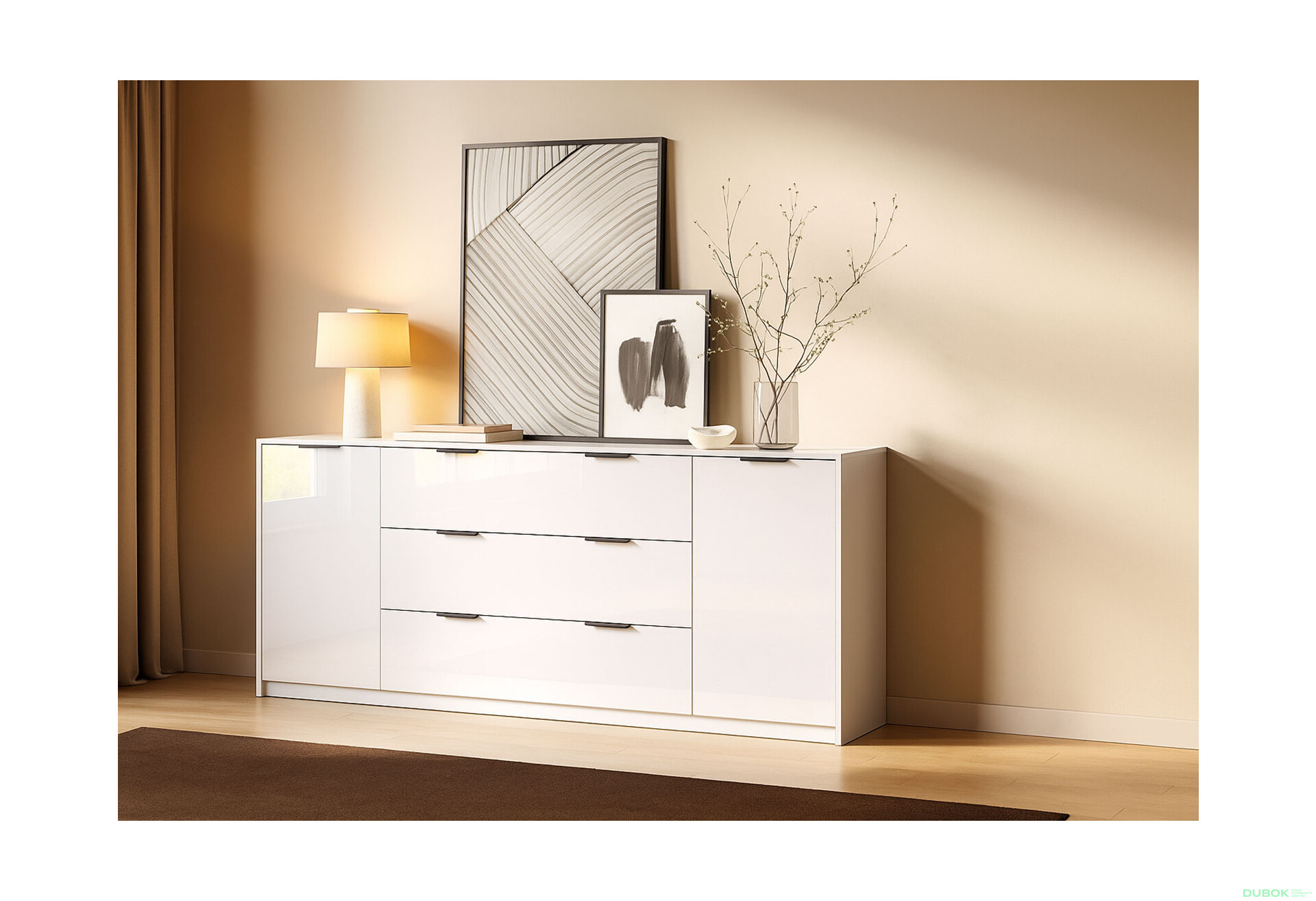 Fotografie 2 - Komoda Roma Color 2 dveře 3 šířky 2,0m bílý lesk