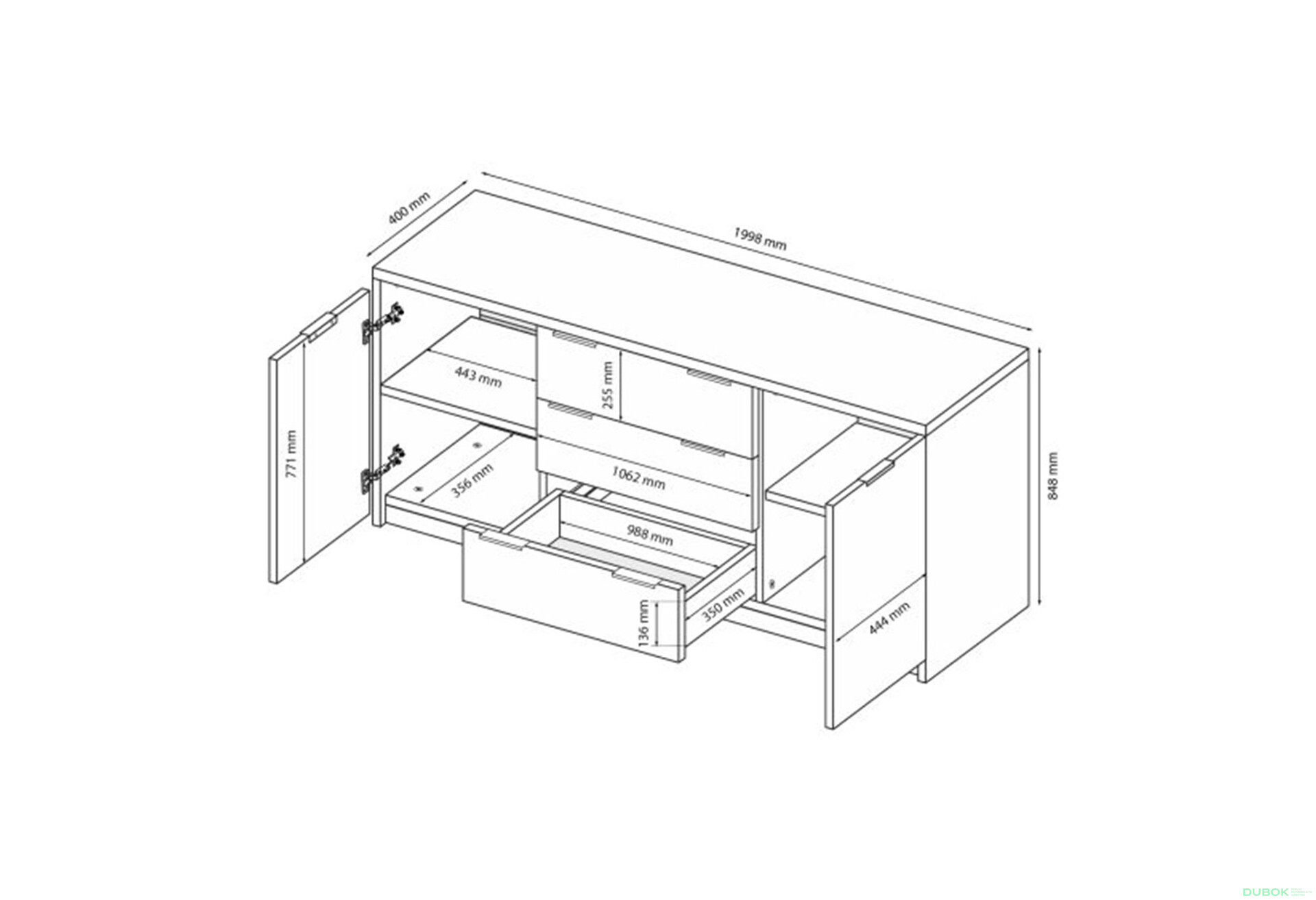 Fotografie 7 - Komoda Roma Color 2 dveře 3 šířky 2,0m bílý lesk