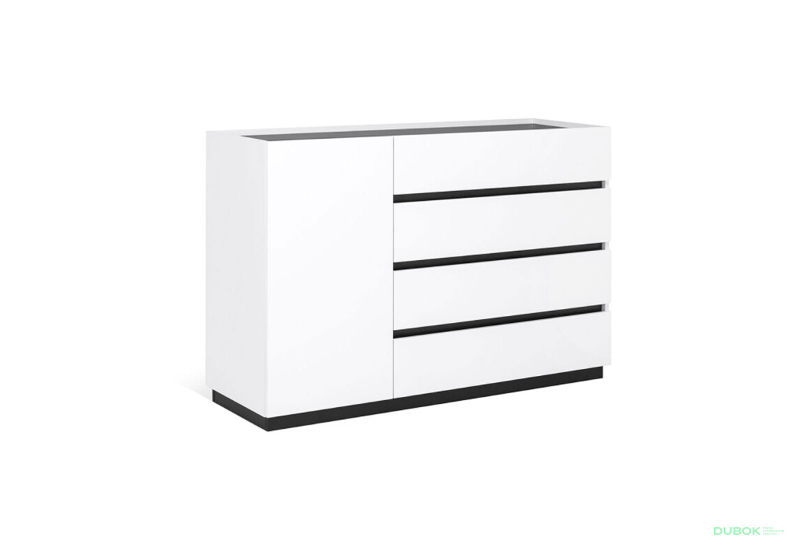 Komoda 1dv 4šx bílý supermat, antracit Duo