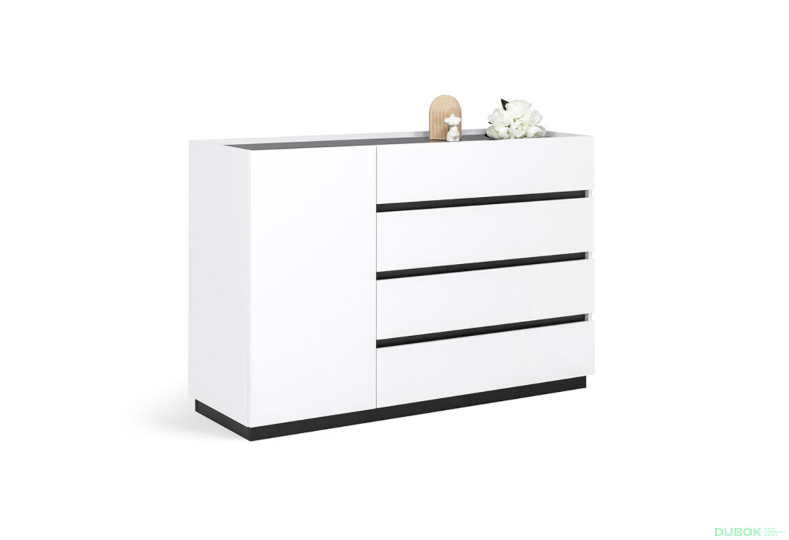 Fotografie 4 - Komoda 1dv 4šx bílý supermat, antracit Duo