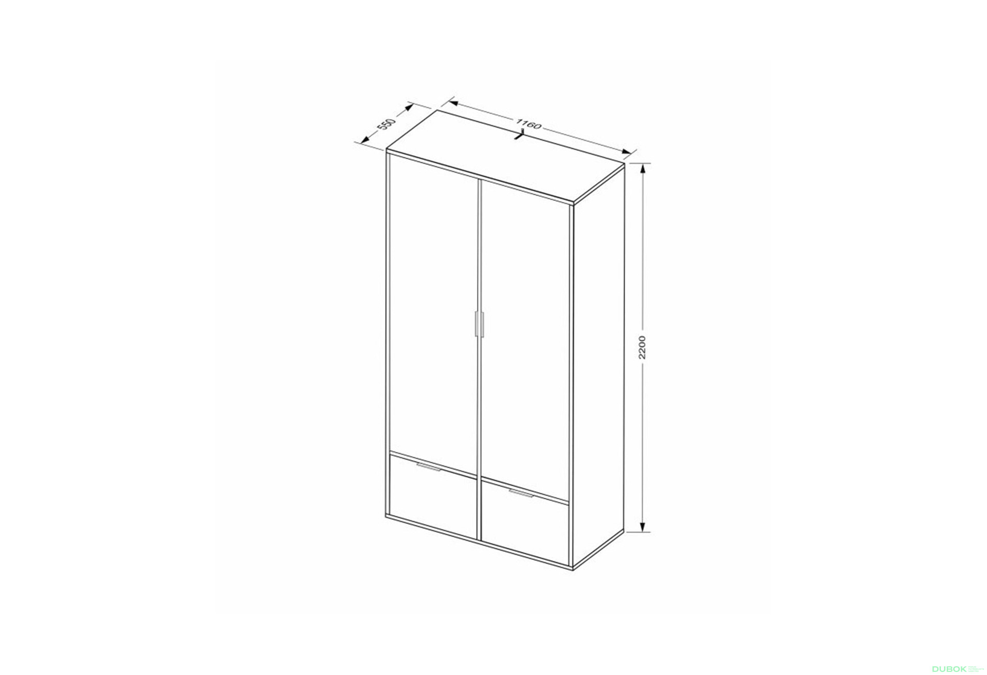 Fotografie 9 - Skříň 2dc 2šx bez zrcadel lesklá bílá / dub cremona Olivia