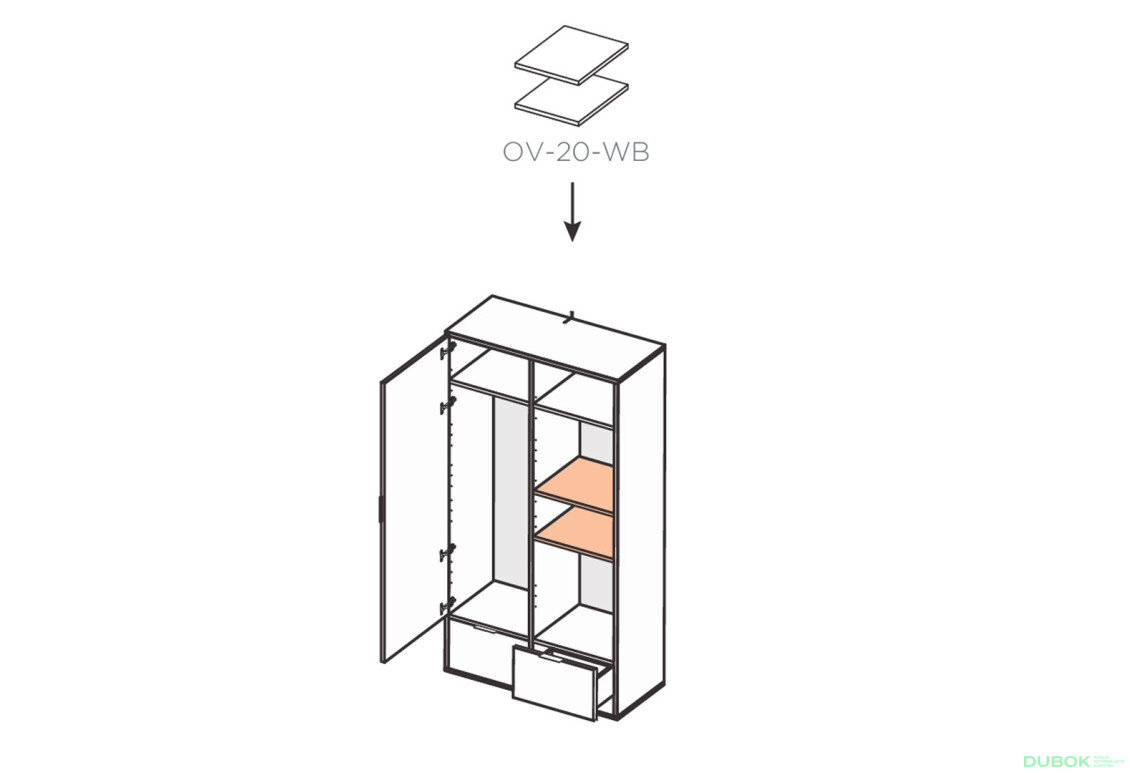 Fotografie 11 - Skříň 2dc 2šx bez zrcadel lesklá bílá / dub cremona Olivia