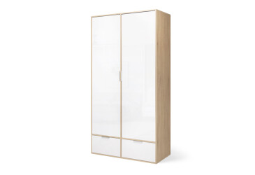 Skříň 2dc 2šx bez zrcadel lesklá bílá / dub cremona Olivia