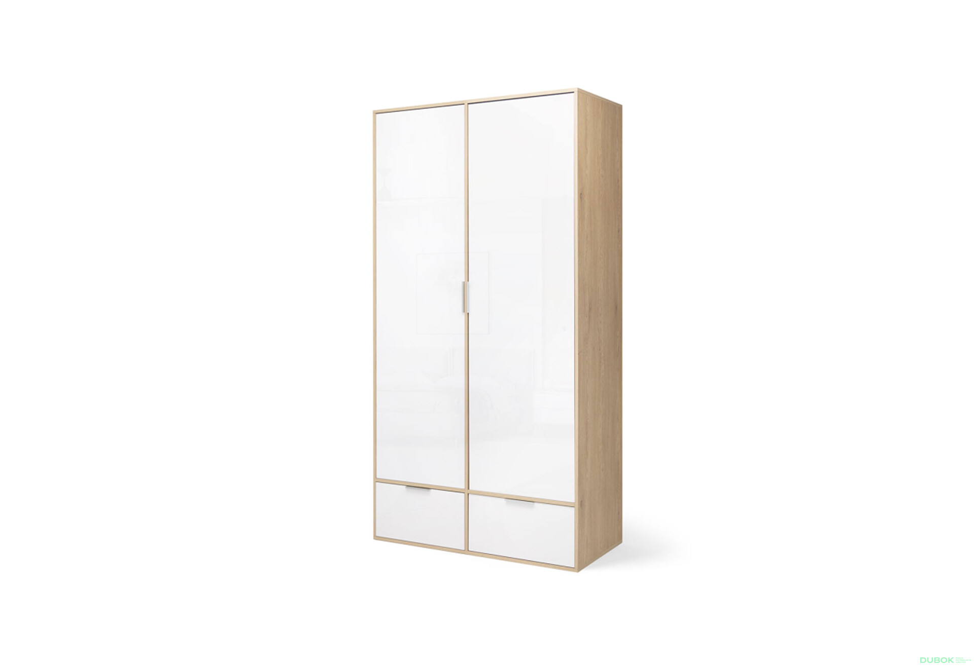 Fotografie 1 - Skříň 2dc 2šx bez zrcadel lesklá bílá / dub cremona Olivia