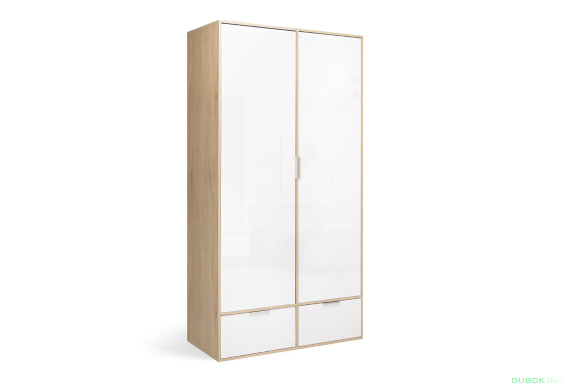 Fotografie 3 - Skříň 2dc 2šx bez zrcadel lesklá bílá / dub cremona Olivia