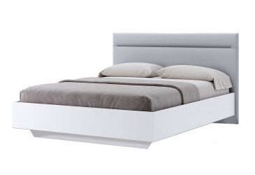 Postel 1,4x2,0 s čalouněným měkkým čelem, bílý lesk Family