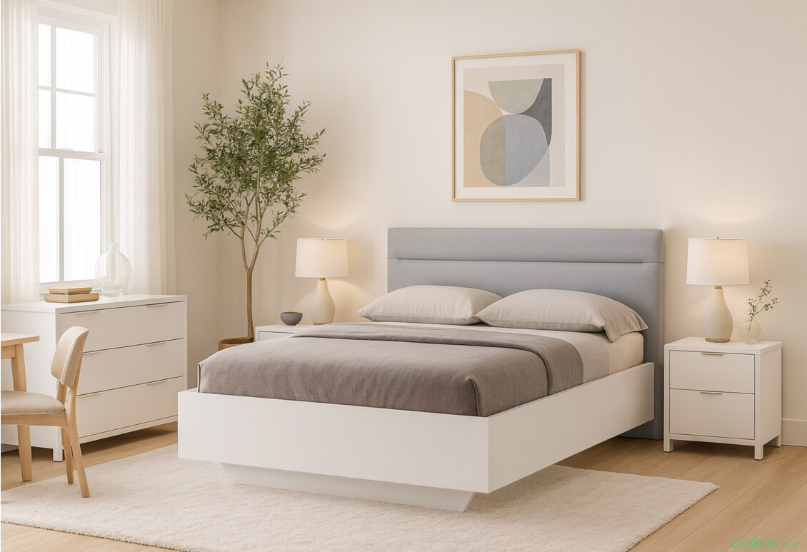 Fotografie 2 - Postel 1,4x2,0 s čalouněným měkkým čelem, bílý lesk Family