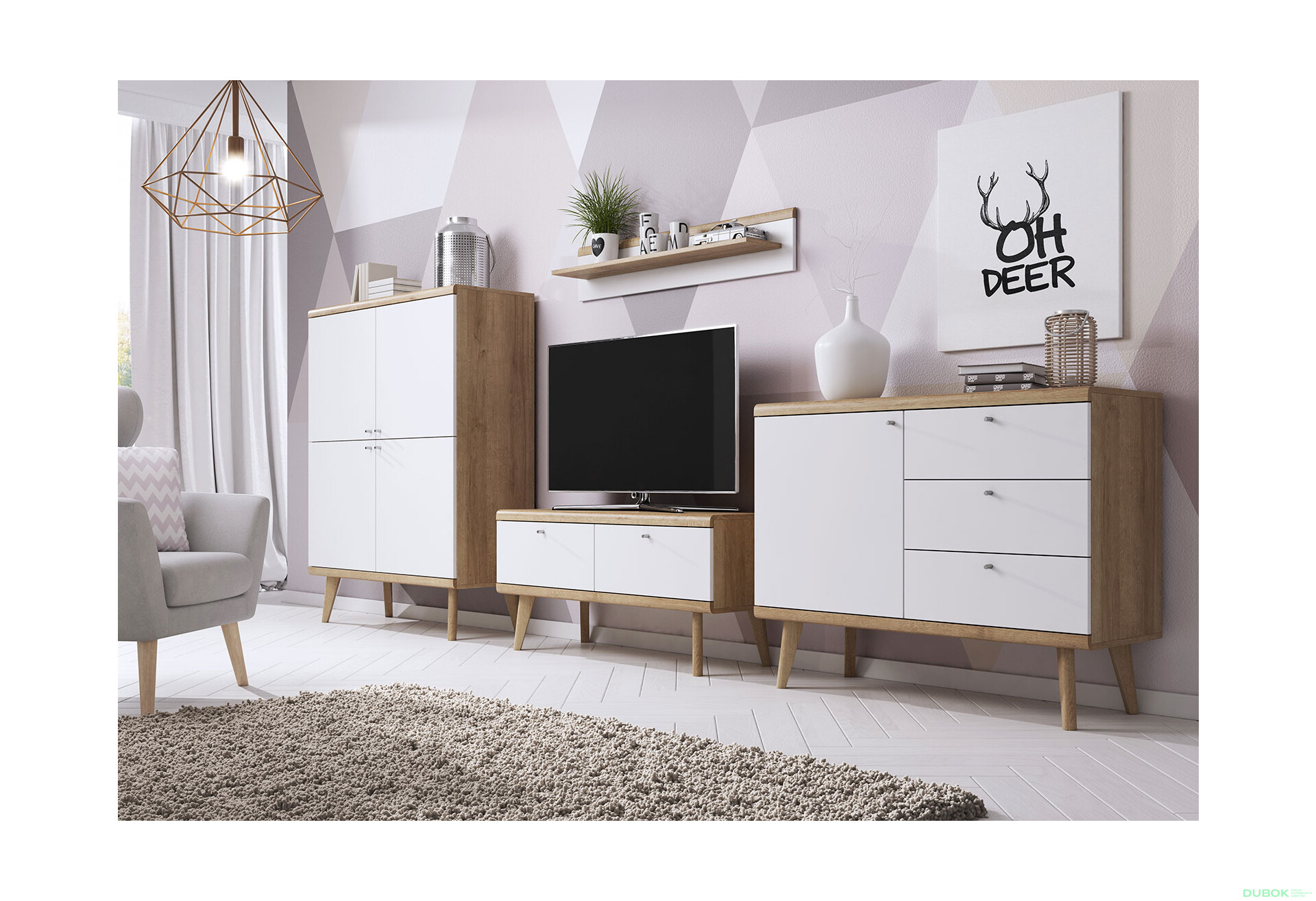 Fotografie 1 - Obývací sestava 3.2 m Primo dub riviéra / bílý