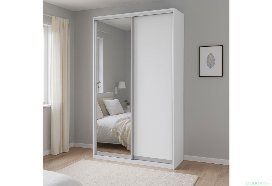 Fotografie 2 - Skříň 2D 1200x600x2400, DTD + zrcadlo, bílá