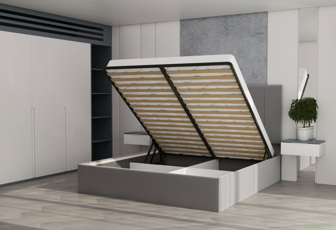 Fotografie 4 - Postel Diana 1.8 Světle šedá, s výklopným rámem