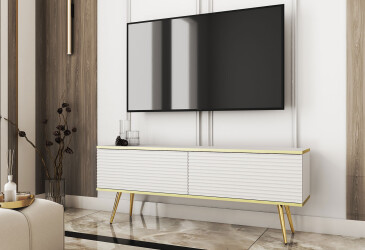 TV stolek RTV 135 MDF bílý, zlaté nohy Oro