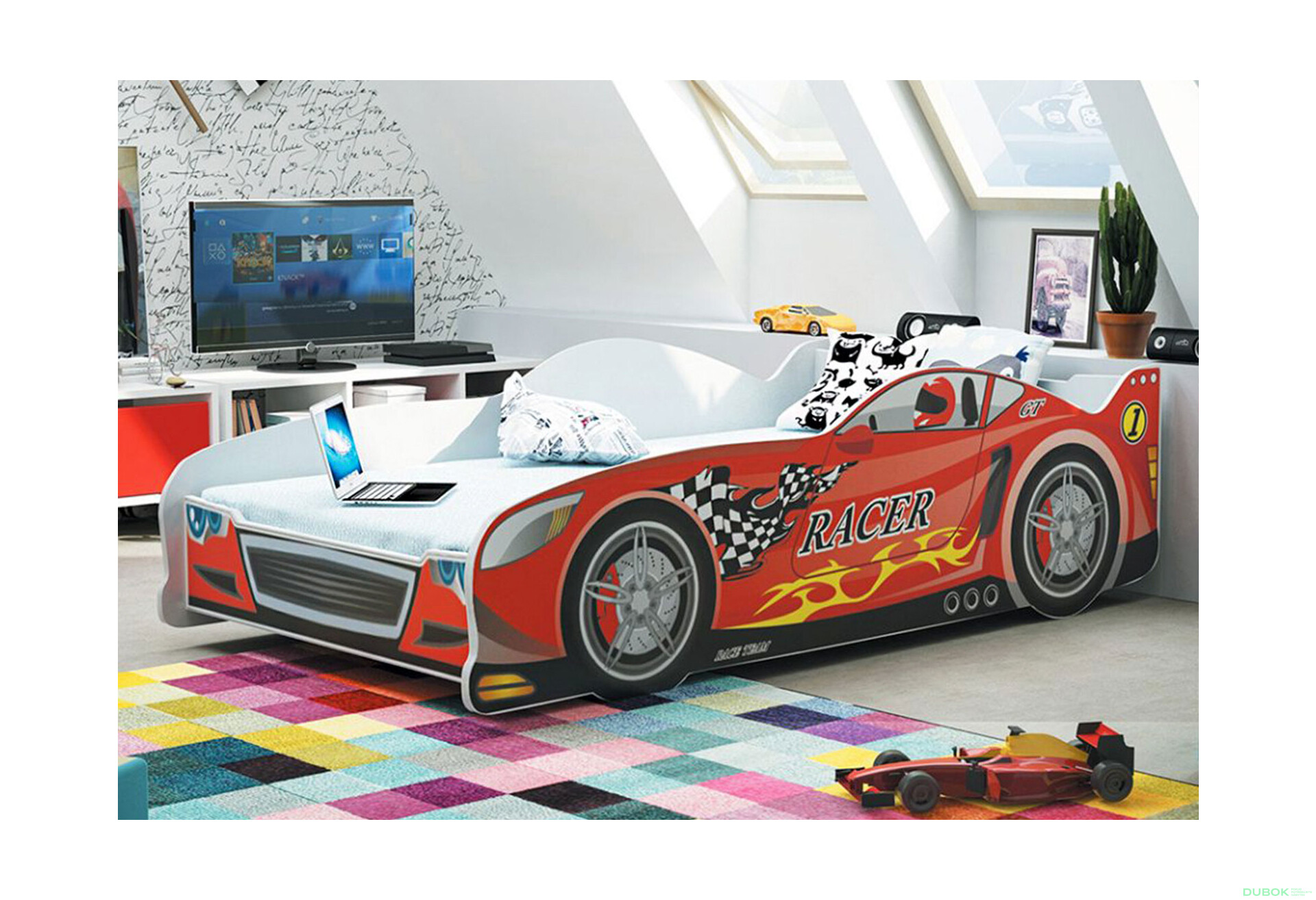 Fotografie 2 - Postel pro děti Cars 80x160 s roštem Sportovní auto