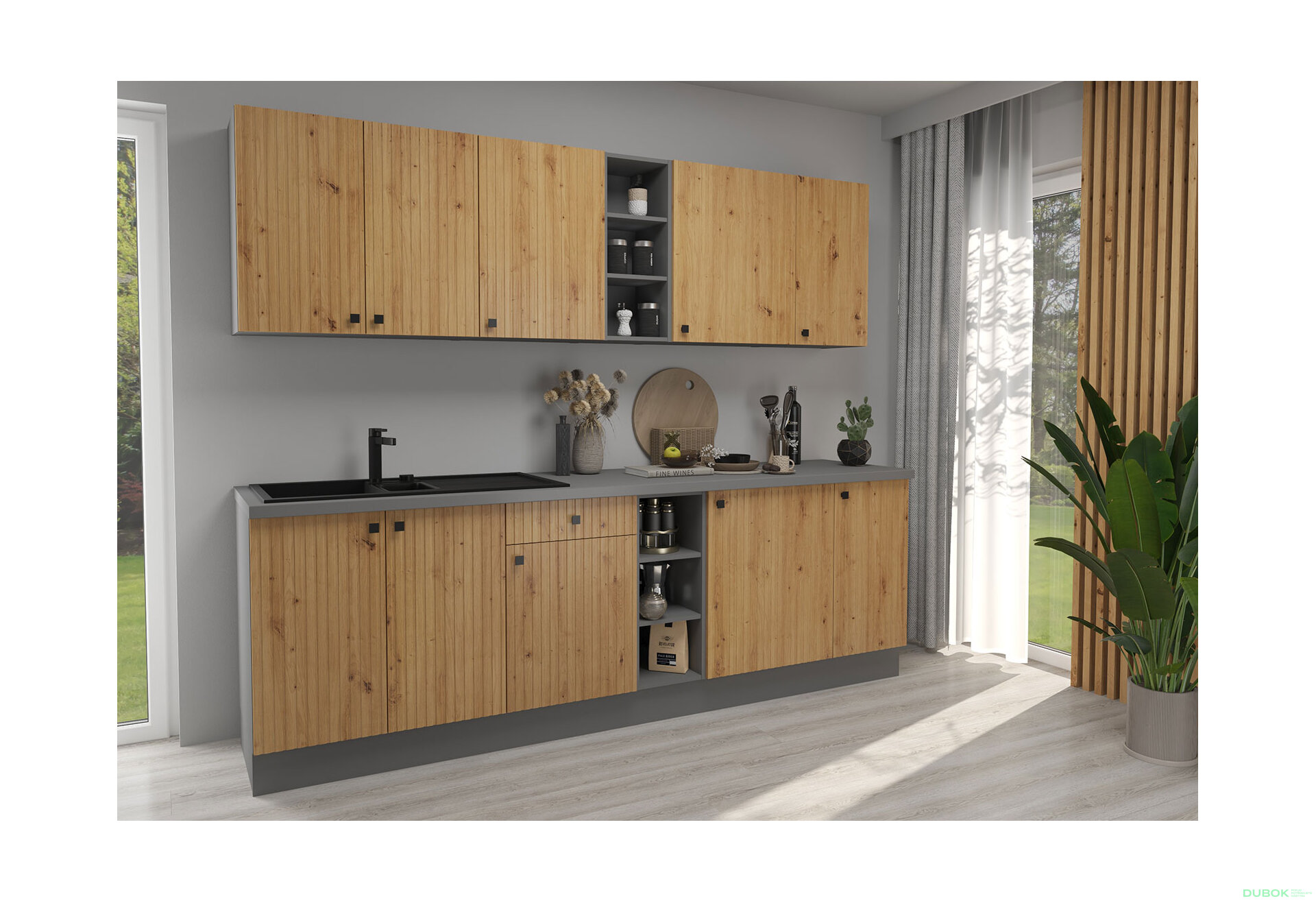 Obrázek 2 - Kuchyňská sestava 2.6 m Ava antracit / dub artisan