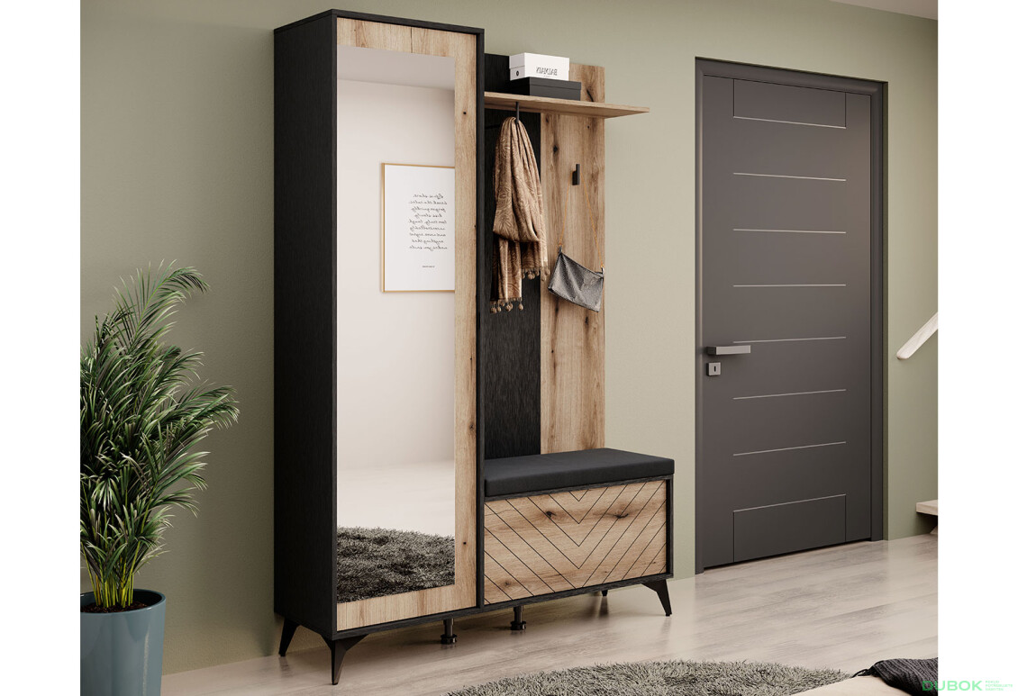 Předsíňová sestava evoke dub / černá U12007 + Polštář Diamond - Fotografie 1 Fotografie 1 - Předsíňová sestava evoke dub / černá U12007 + Polštář Diamond