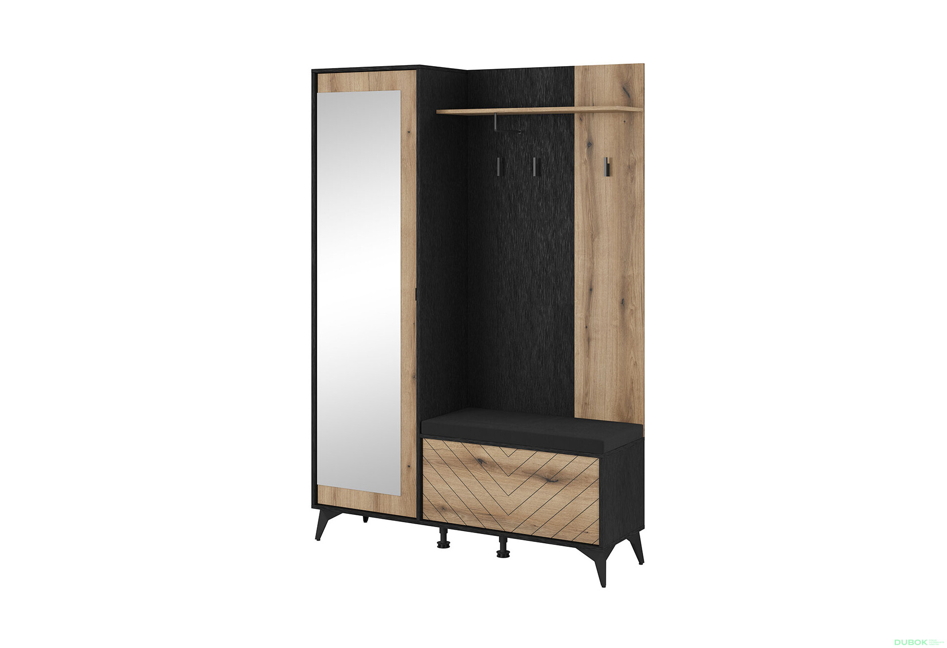 Předsíňová sestava evoke dub / černá U12007 + Polštář Diamond - Fotografie 2 Fotografie 2 - Předsíňová sestava evoke dub / černá U12007 + Polštář Diamond