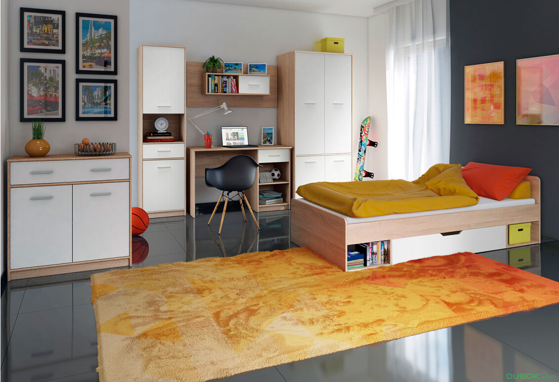 Dětská sestava II dub sonoma / bílý Tips - Fotografie 1 Fotografie 1 - Dětská sestava II dub sonoma / bílý Tips