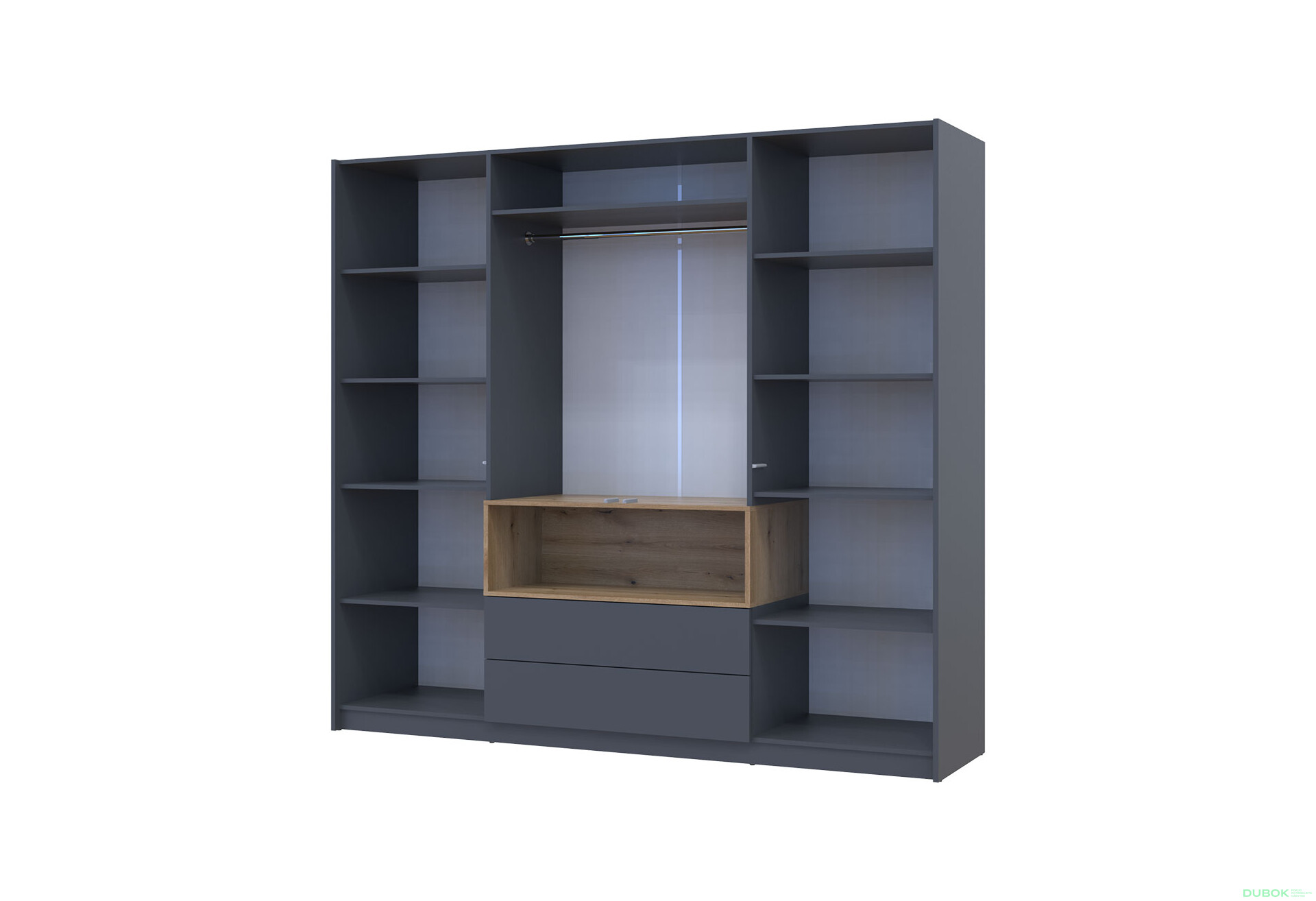 Skříň čtyřdveřová Dale 206x52x220 cm grafit / dub evoke - Fotografie 6 Fotografie 6 - Skříň čtyřdveřová Dale 206x52x220 cm grafit / dub evoke
