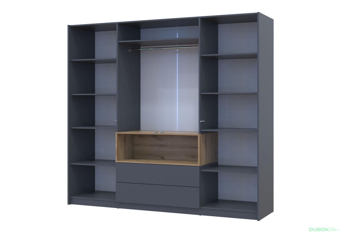 Skříň čtyřdveřová Dale 206x52x220 cm grafit / dub evoke - Fotografie 6 Fotografie 6 - Skříň čtyřdveřová Dale 206x52x220 cm grafit / dub evoke