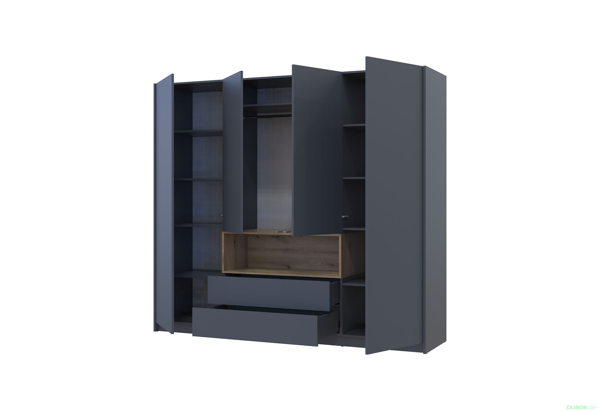 Skříň čtyřdveřová Dale 206x52x220 cm grafit / dub evoke - Fotografie 2 Fotografie 2 - Skříň čtyřdveřová Dale 206x52x220 cm grafit / dub evoke