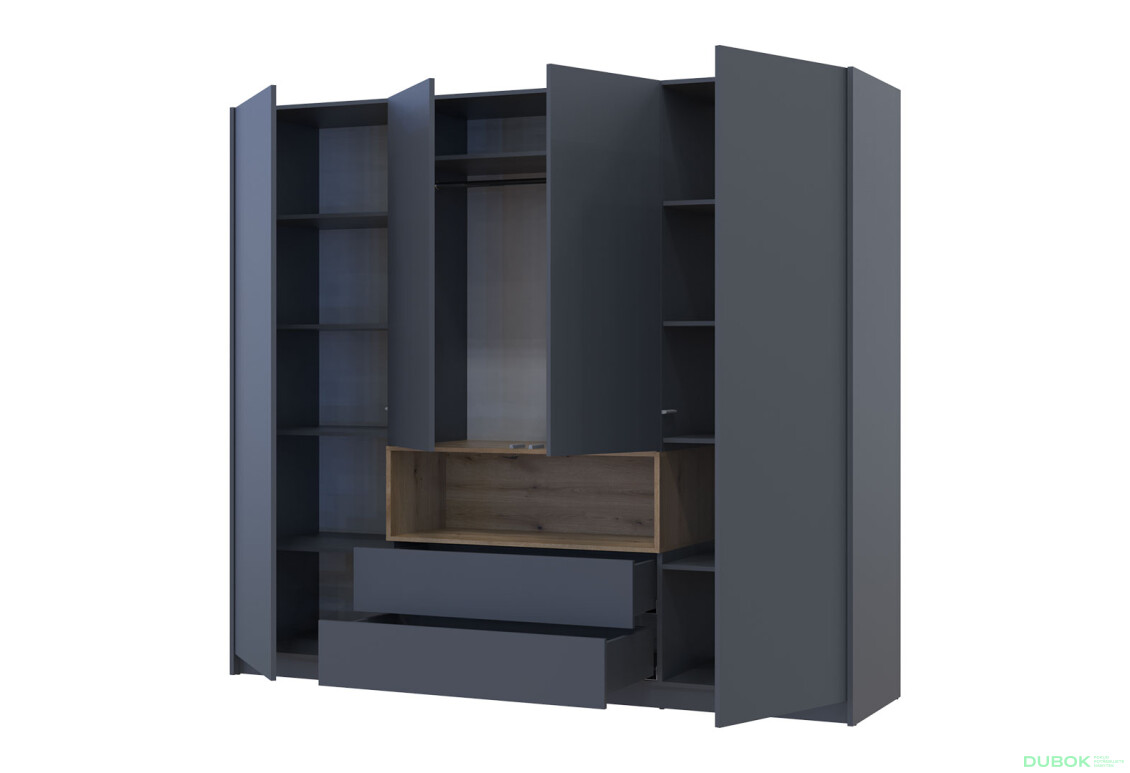 Skříň čtyřdveřová Dale 206x52x220 cm grafit / dub evoke - Fotografie 2 Fotografie 2 - Skříň čtyřdveřová Dale 206x52x220 cm grafit / dub evoke