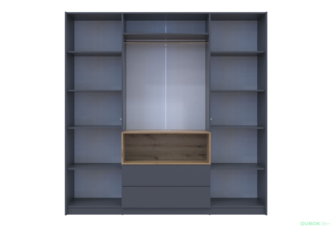 Skříň čtyřdveřová Dale 206x52x220 cm grafit / dub evoke - Fotografie 5 Fotografie 5 - Skříň čtyřdveřová Dale 206x52x220 cm grafit / dub evoke