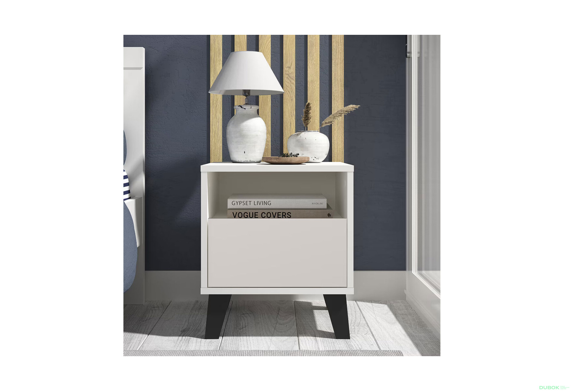 Fotografie 2 - Noční stolek Borg 1s bílý / kašmír