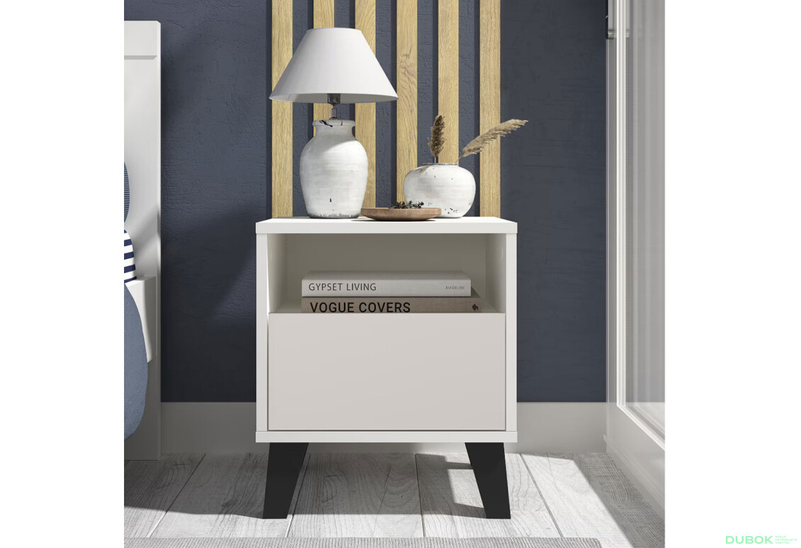 Fotografie 2 - Noční stolek Borg 1s bílý / kašmír