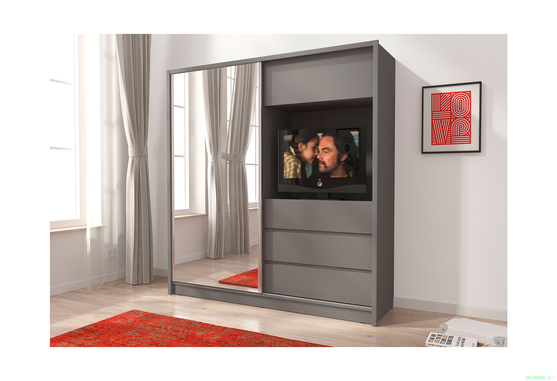 Fotografie 2 - Skříň TV 200 se zrcadlem grafit