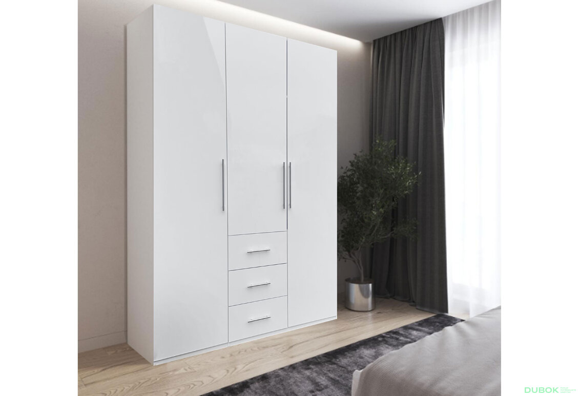 Fotografie 2 - Skříň Magnum 3dv 3šx (Lesklá Bílá)