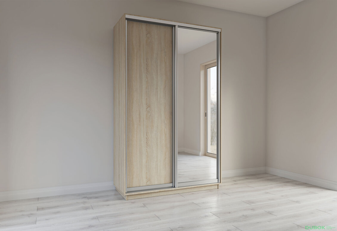 Fotografie 3 - Skříň s posuvnými dveřmi 2200x1400x600 1LTD 1 Zrcadlo dub sonoma, profil stříbrný