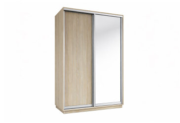 Skříň s posuvnými dveřmi 2200x1400x600 1LTD 1 Zrcadlo dub sonoma, profil stříbrný
