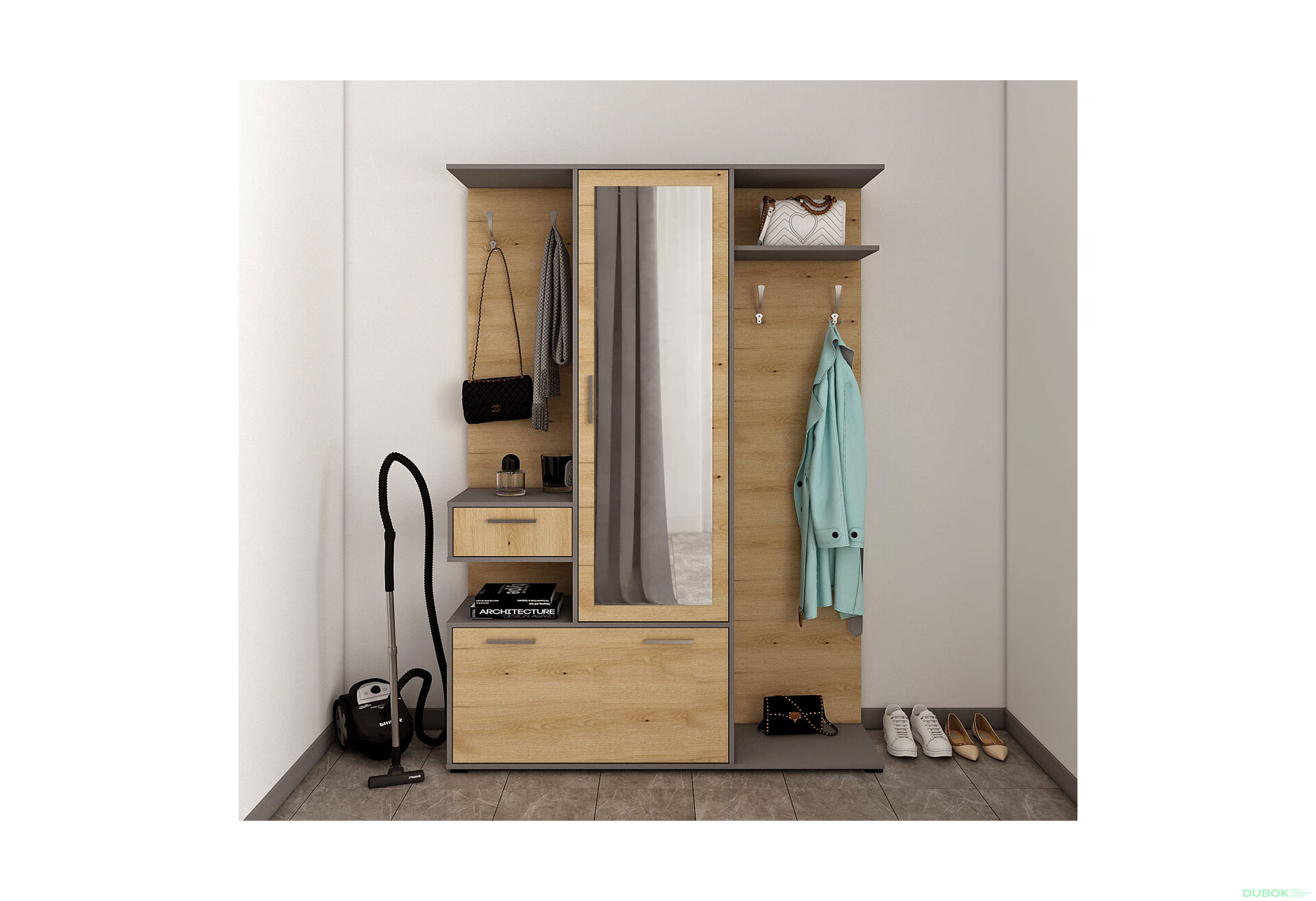Fotografie 2 - Předsíňová sestava Finch 145 cm Grafit / Dub artisan