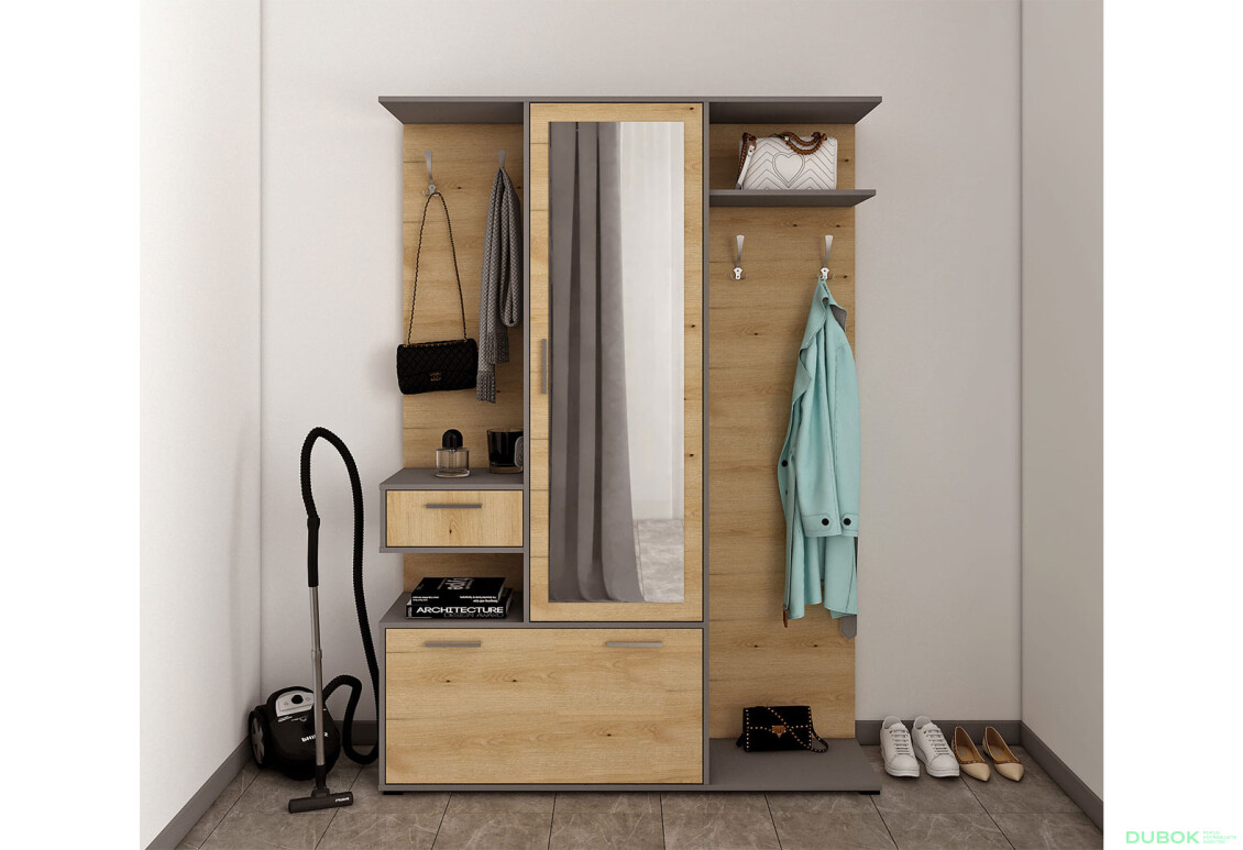 Fotografie 2 - Předsíňová sestava Finch 145 cm Grafit / Dub artisan
