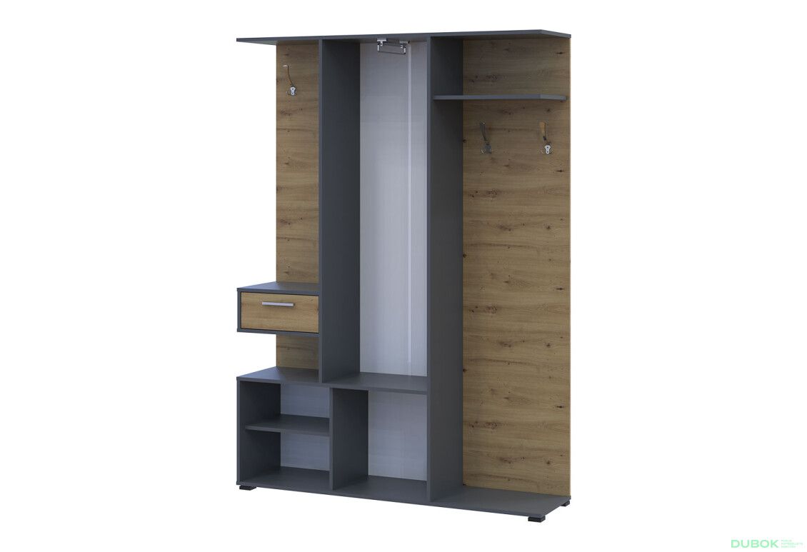 Fotografie 5 - Předsíňová sestava Finch 145 cm Grafit / Dub artisan