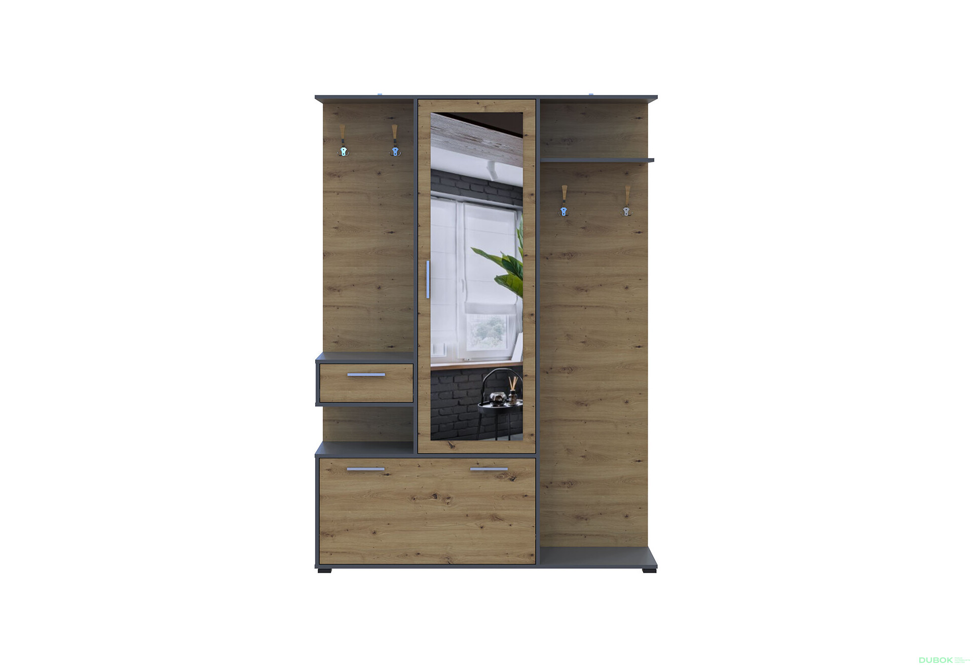 Fotografie 3 - Předsíňová sestava Finch 145 cm Grafit / Dub artisan