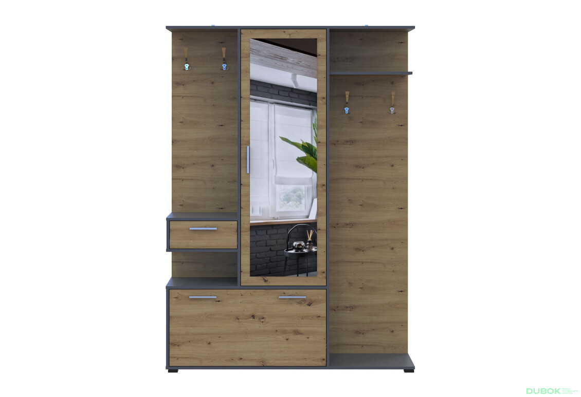 Fotografie 3 - Předsíňová sestava Finch 145 cm Grafit / Dub artisan