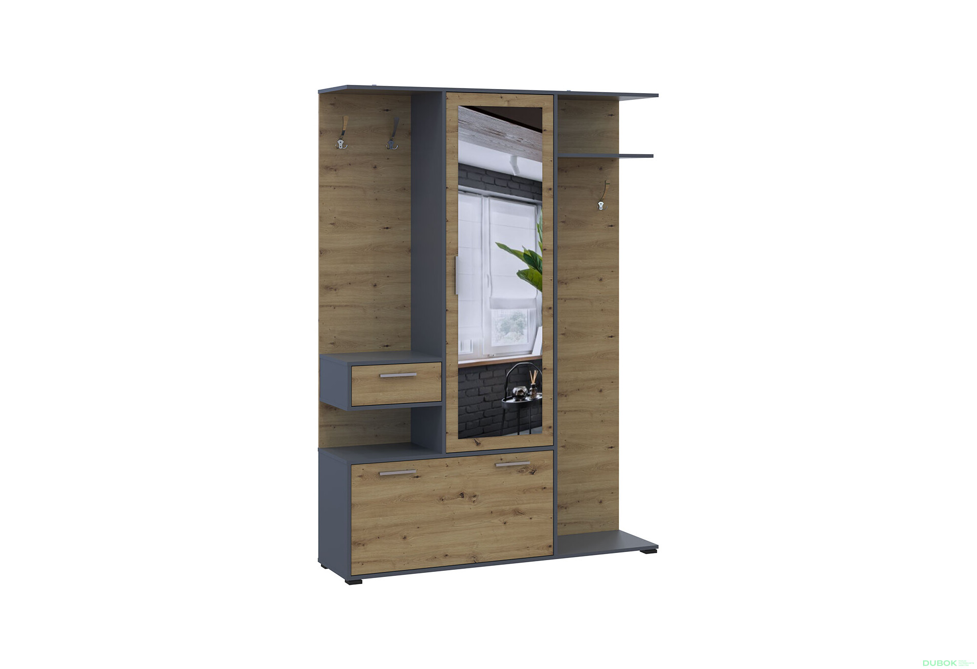 Fotografie 4 - Předsíňová sestava Finch 145 cm Grafit / Dub artisan