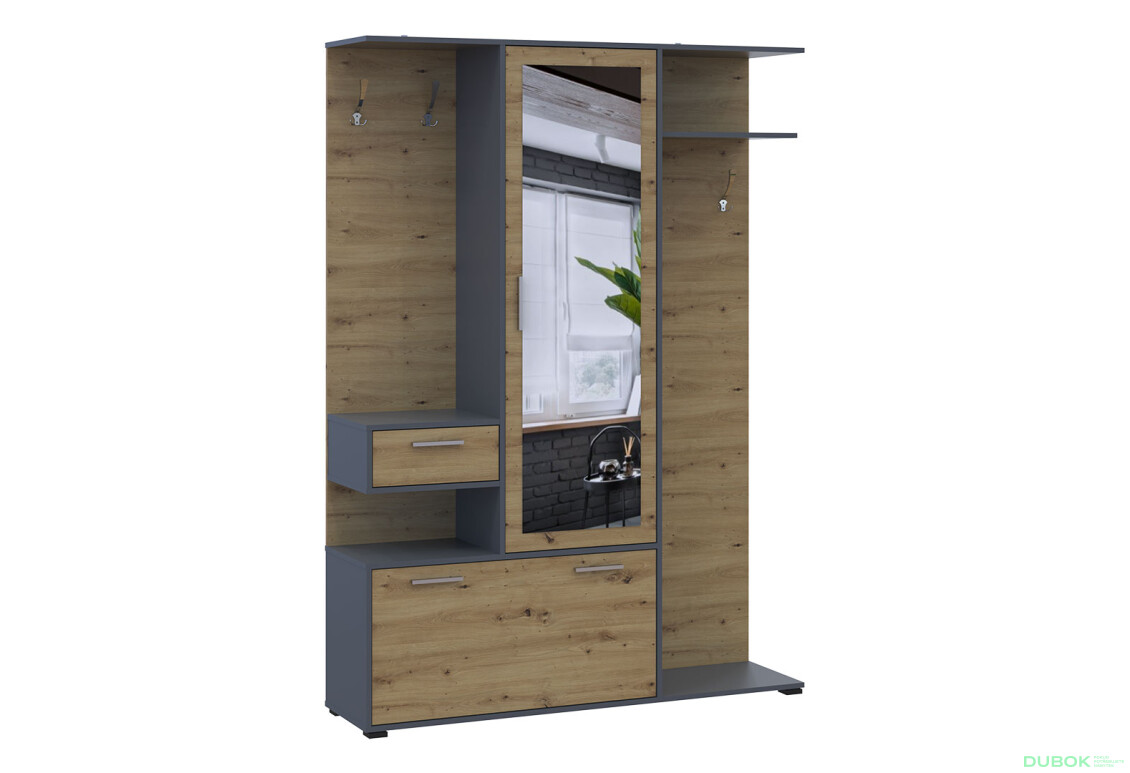 Fotografie 4 - Předsíňová sestava Finch 145 cm Grafit / Dub artisan