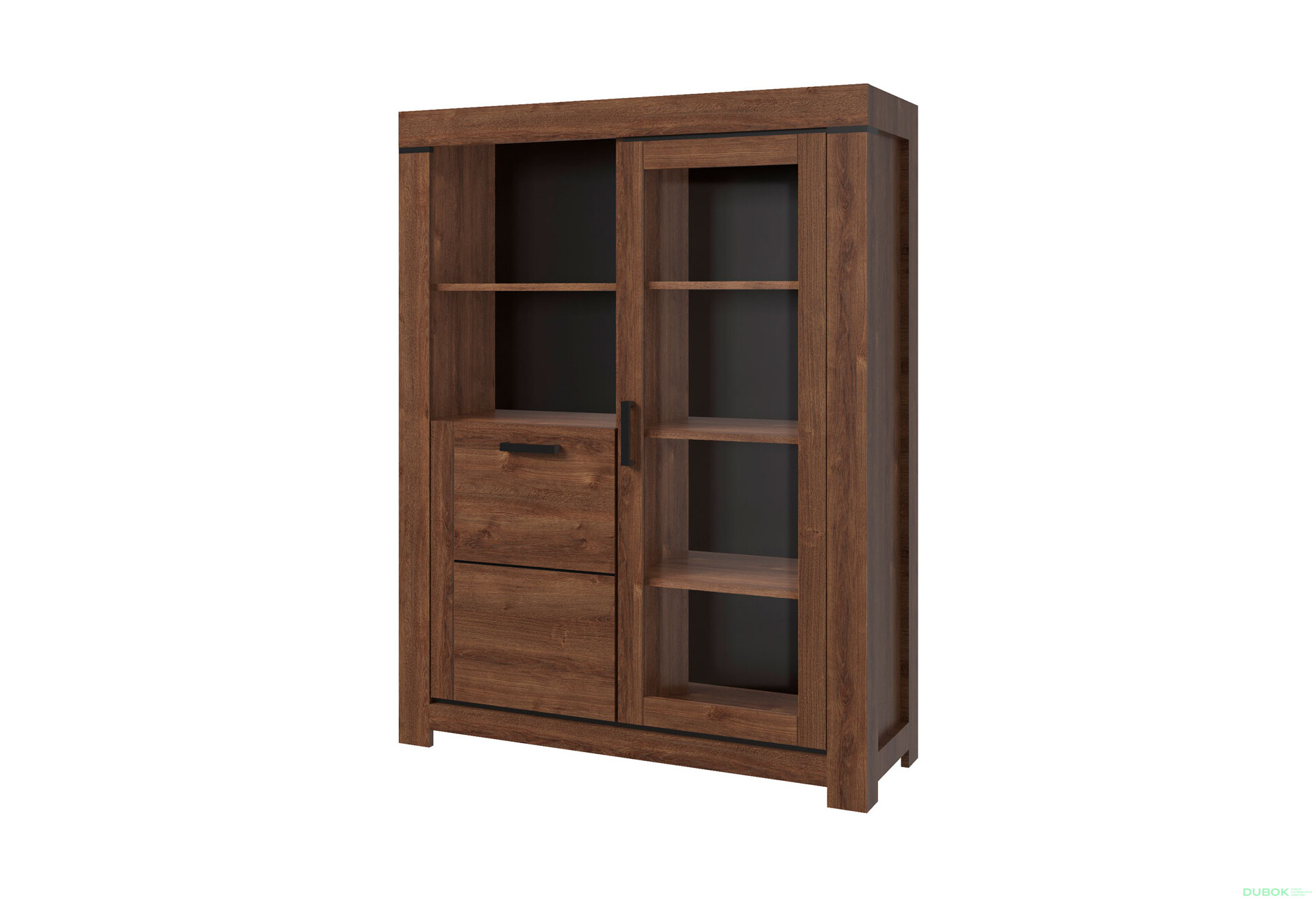 Vitrína nízká 1d1w hnědý dub Brass - Fotografie 1 Fotografie 1 - Vitrína nízká 1d1w hnědý dub Brass