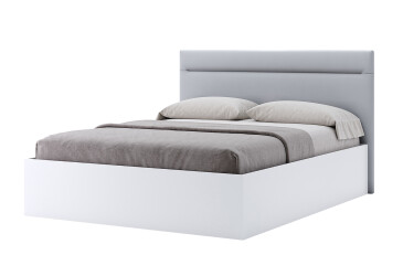Postel 1,6x2,0 s čalouněným měkkým čelem a výklopným roštem, s rámem bílý lesk Family