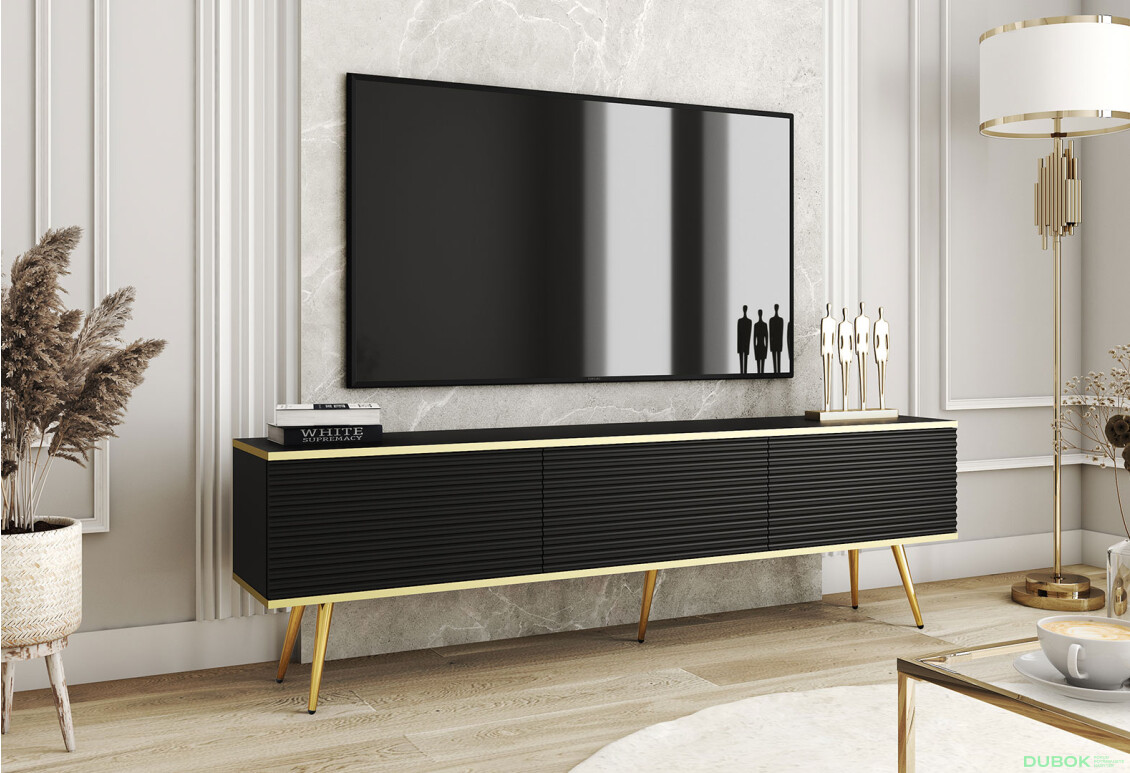 Fotografie 2 - TV stolek RTV 175 MDF černý, zlaté nohy Oro