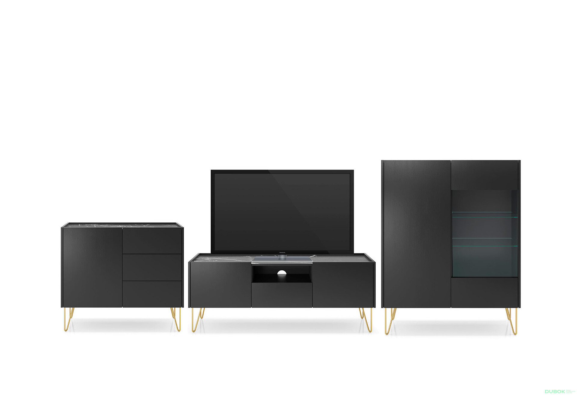 Obývací sestava 3.6 m černý grafit / černý royal mramor Harmony - Fotografie 1 Fotografie 1 - Obývací sestava 3.6 m černý grafit / černý royal mramor Harmony