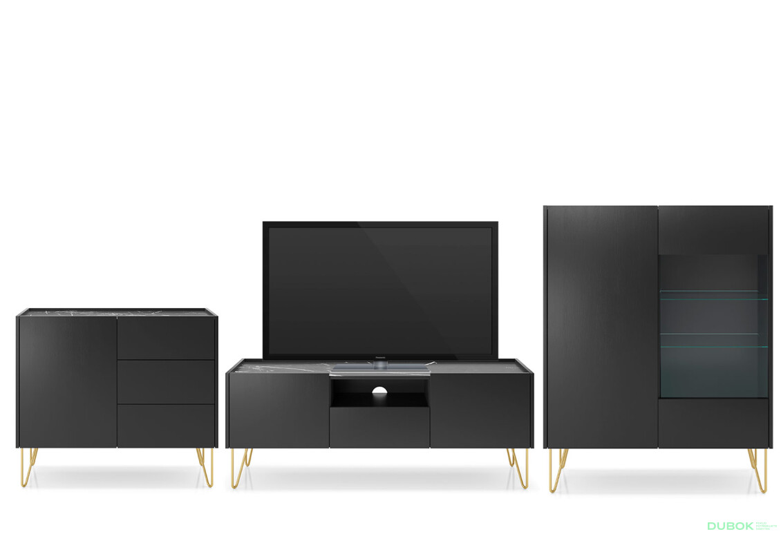 Obývací sestava 3.6 m černý grafit / černý royal mramor Harmony - Fotografie 1 Fotografie 1 - Obývací sestava 3.6 m černý grafit / černý royal mramor Harmony