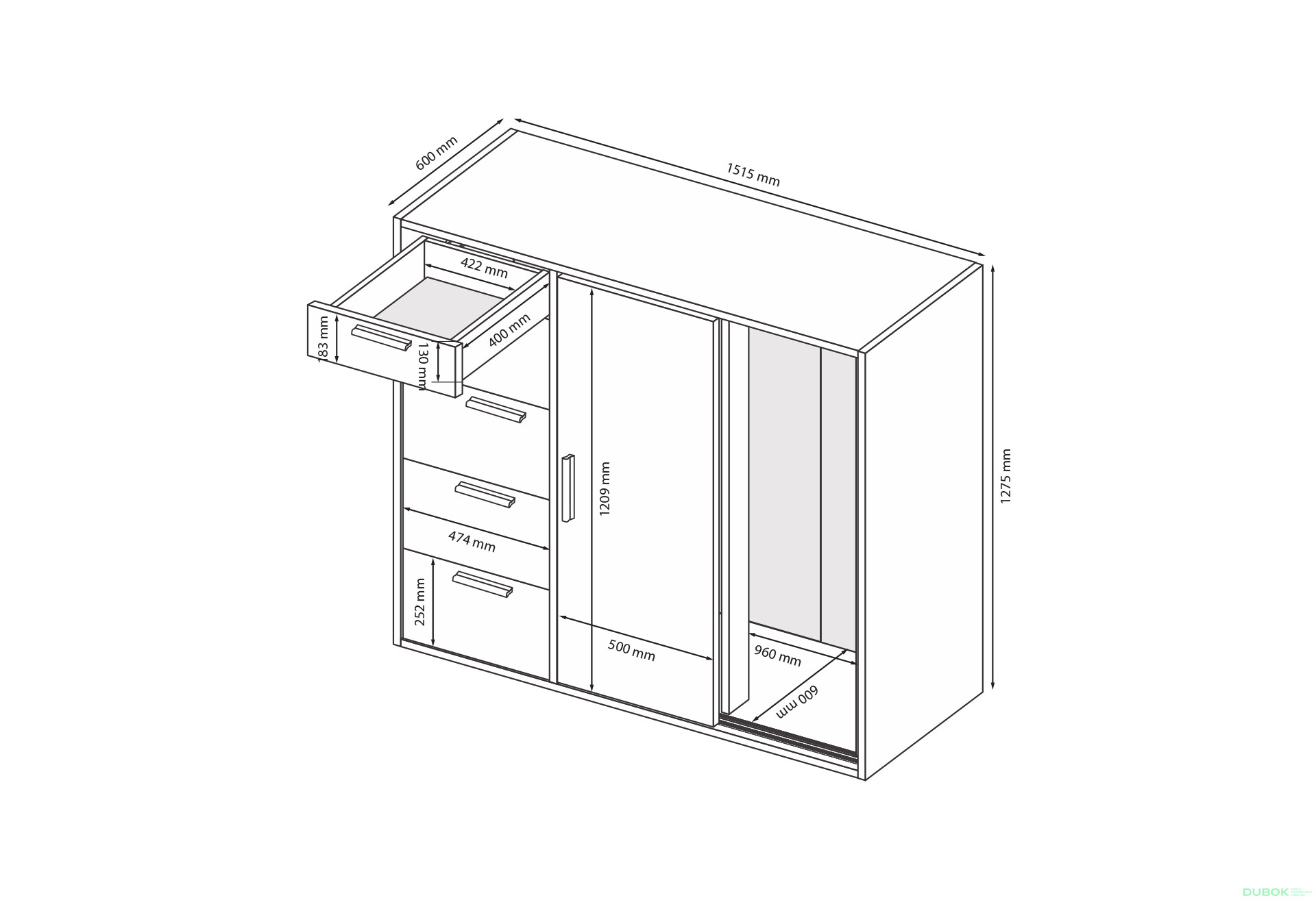 Fotografie 3 - Komoda 2dv 5šx (Bílá / Dub artisan) Case