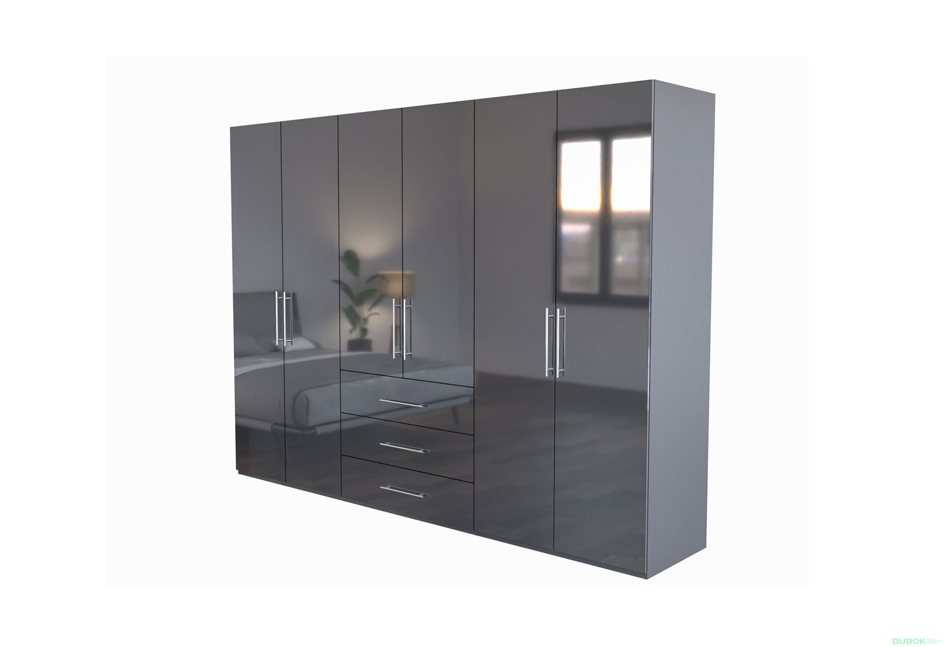 Fotografie 1 - Skříň Magnum 6dv 3šx (Lesklý Antracit)