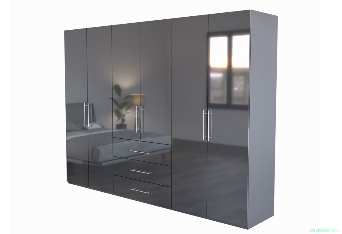 Skříň Magnum 6dv 3šx (Lesklý Antracit)