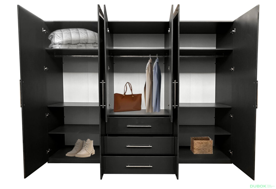 Fotografie 5 - Skříň Magnum 6dv 3šx (Lesklý Antracit)