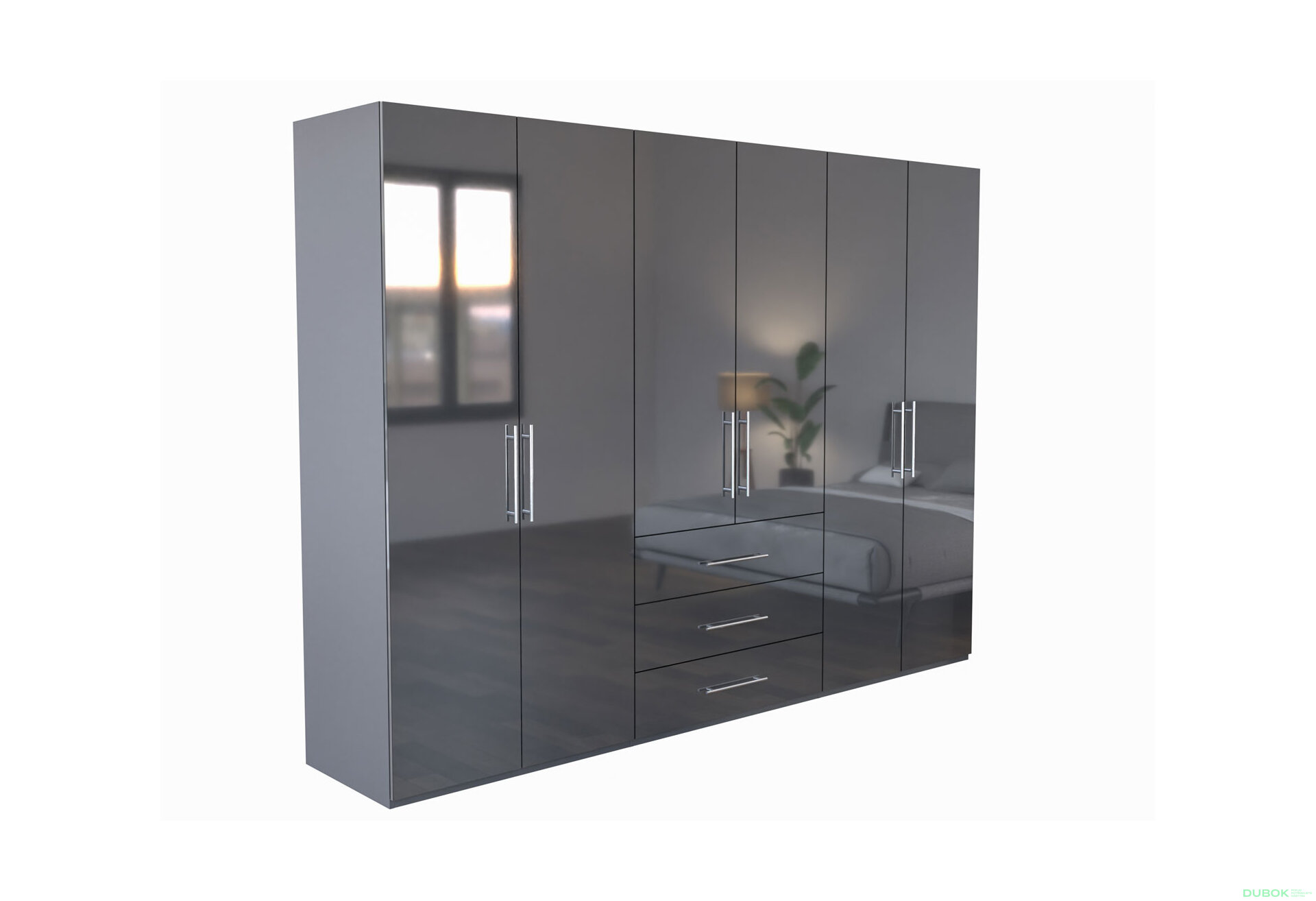 Fotografie 4 - Skříň Magnum 6dv 3šx (Lesklý Antracit)