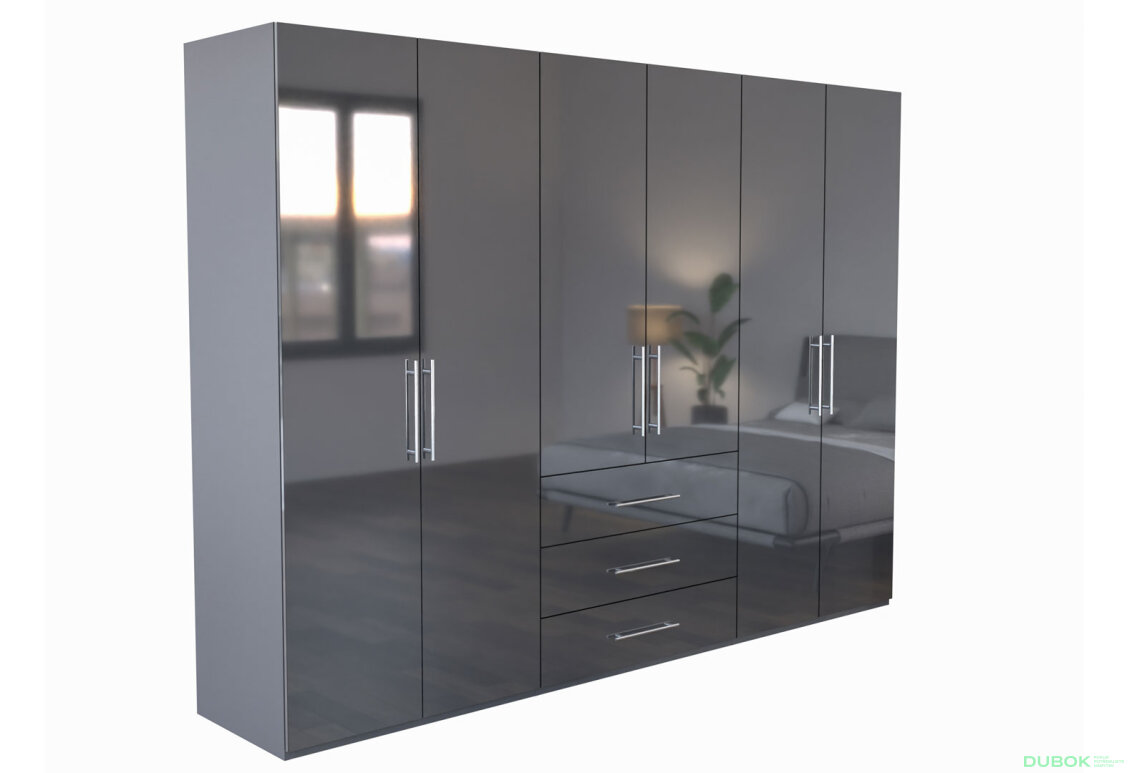 Fotografie 4 - Skříň Magnum 6dv 3šx (Lesklý Antracit)