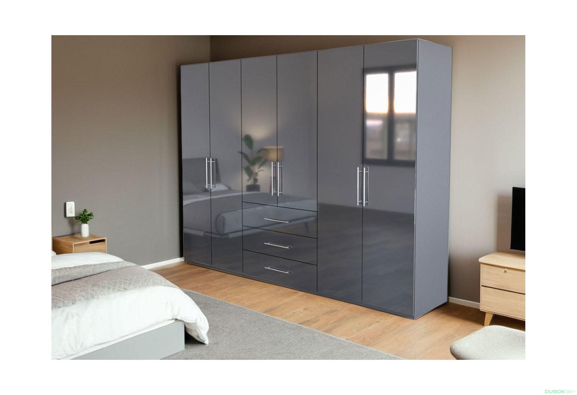 Fotografie 2 - Skříň Magnum 6dv 3šx (Lesklý Antracit)